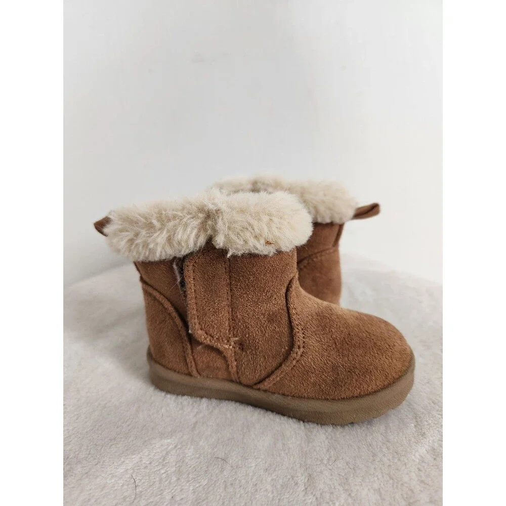 Wonder Nation Infant Girls Faux Fur Lined Ankle Boots Tan Shearling Size 4 EUC